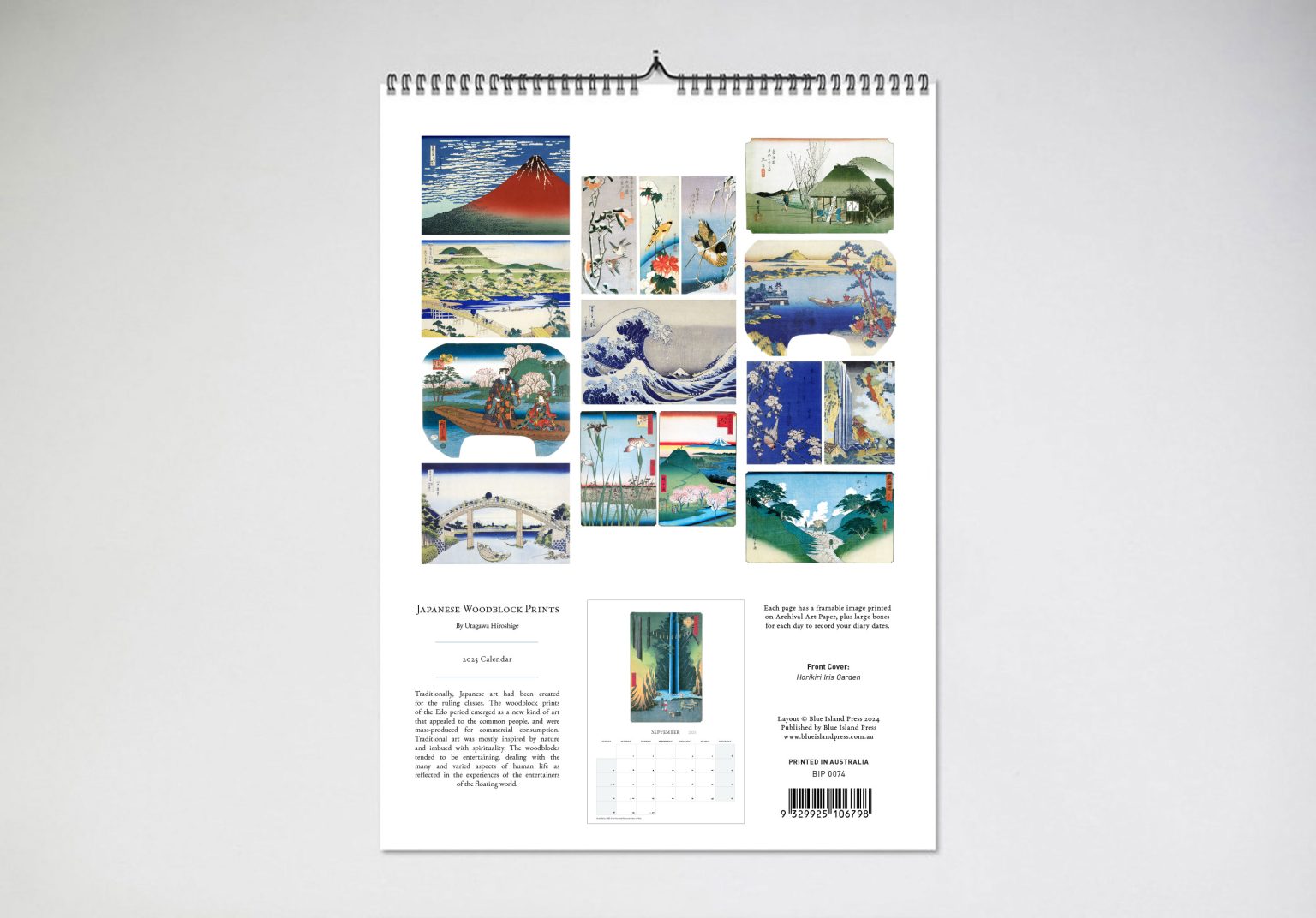 Japanese Woodblock Prints 2025 Large Wall Calendar (Format 1) Blue